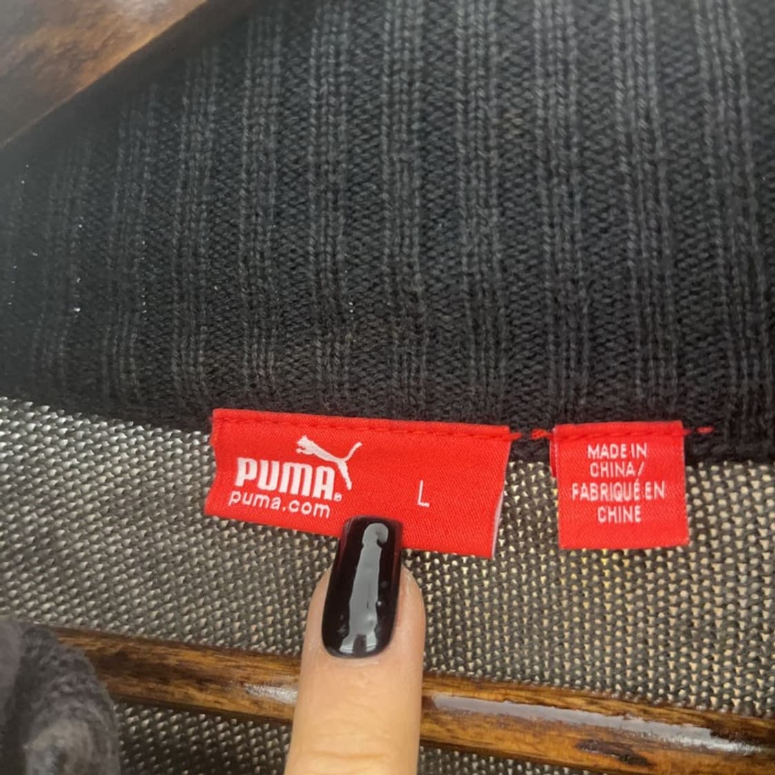 푸마 레트로 슬리브 배색 후드 집업 니트 가디건 L C07363 상품이미지5