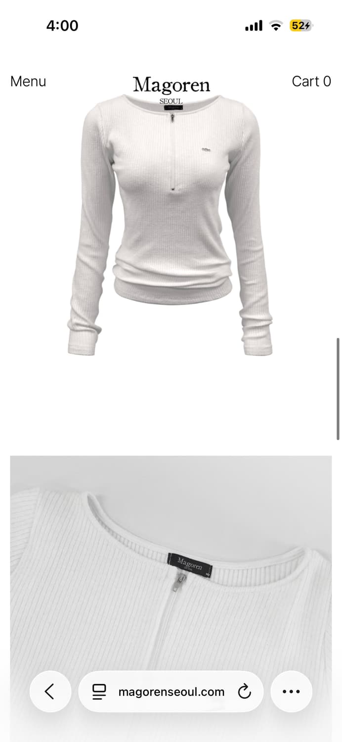새상품/ 매고렌서울 화이트 립 하프 집 니트 긴팔 티셔츠 상품이미지3