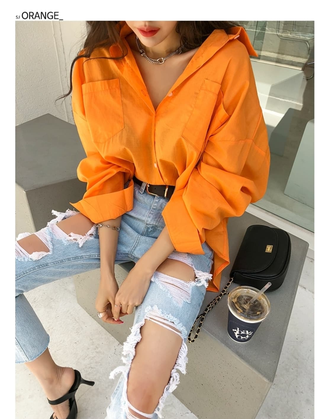 (새옷) 오렌지 루즈핏 셔츠 상품이미지1