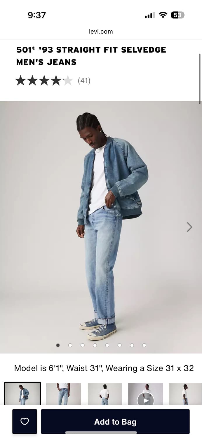 리바이스 501 '93 스트레이트핏 셀비지 청바지 상품이미지2