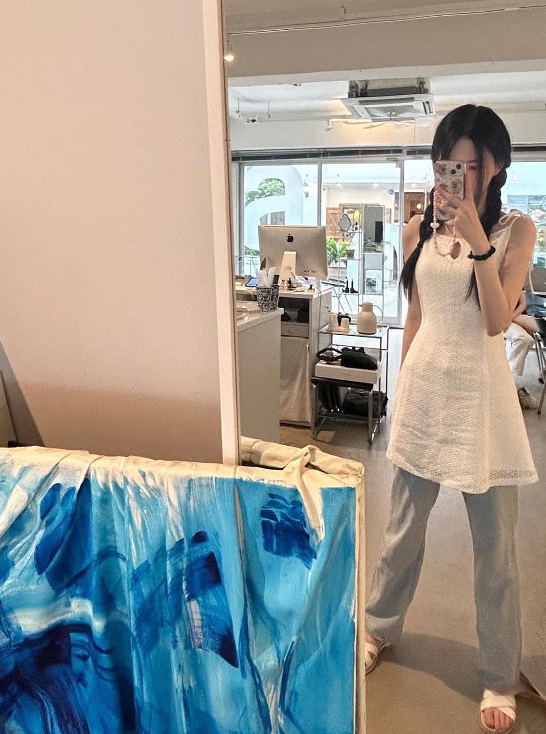 택o새제품) 아이토브서울 레이스 플레어 원피스 아이보리 s 채수아착용 상품이미지2