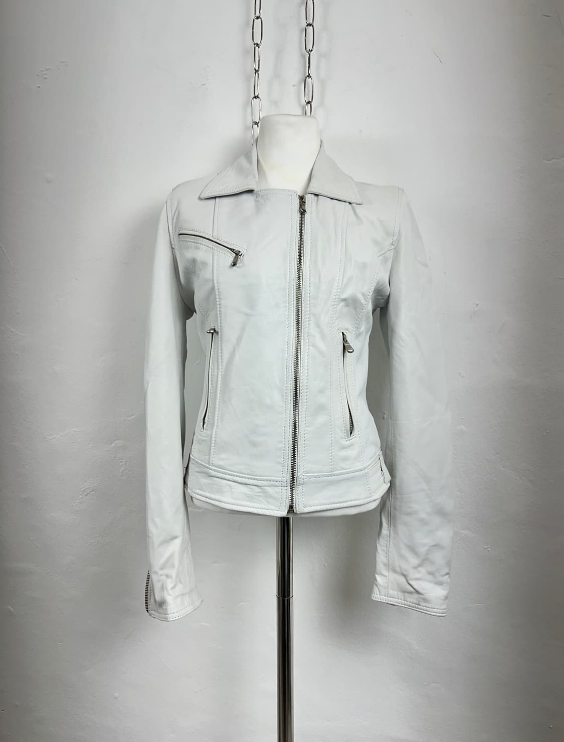 Asymmetric Lambskin Leather Jacket 상품이미지1