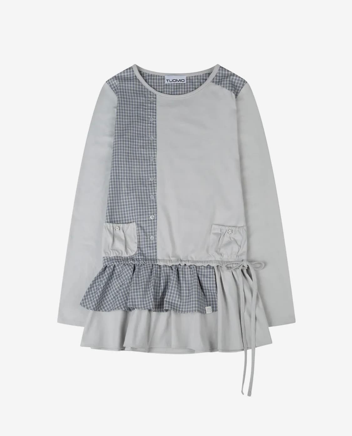 뚜오미오 CHECK MIXED JERSEY DRESS LIGHT GRAY 상품이미지2