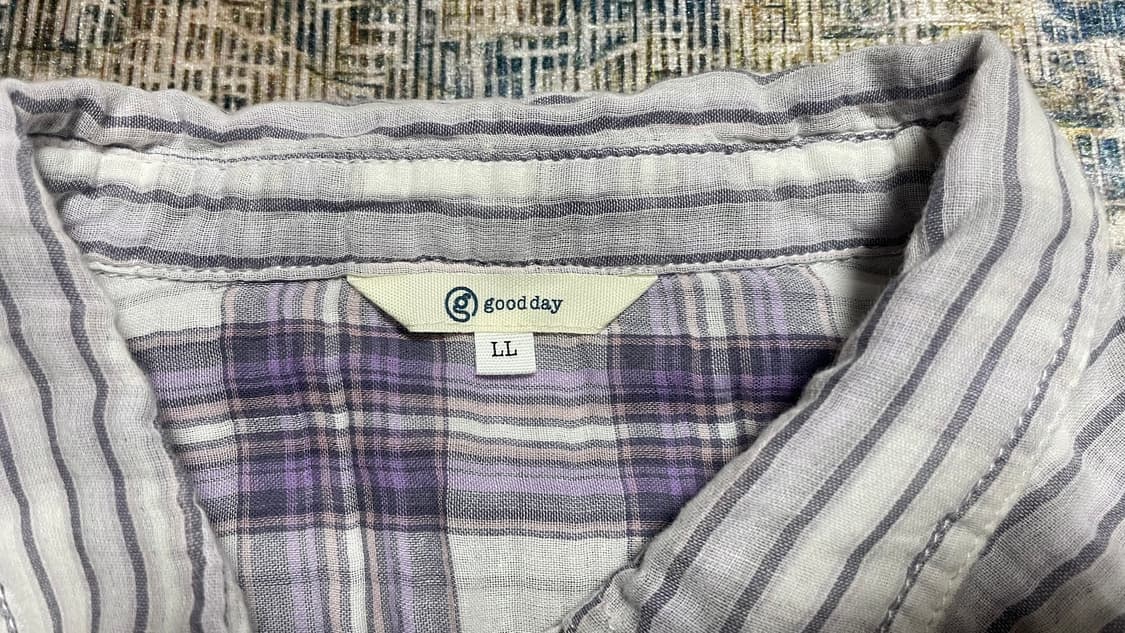 JPN 일본 빈티지 y2k 모리걸 거즈 스트라이프 체크 셔츠 원피스 LL 상품이미지8
