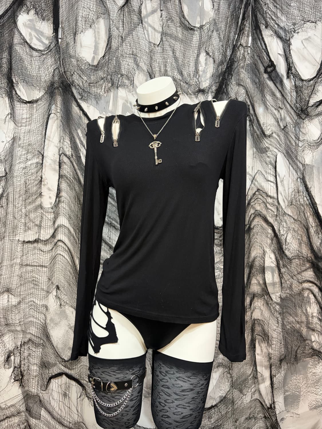 Y2K Gothic razor zipper detail sleeve 상품이미지7