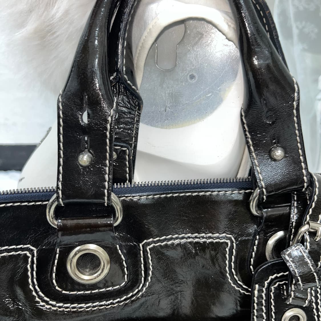 빈티지 글로시 스티치 포인트 토트백 상품이미지3