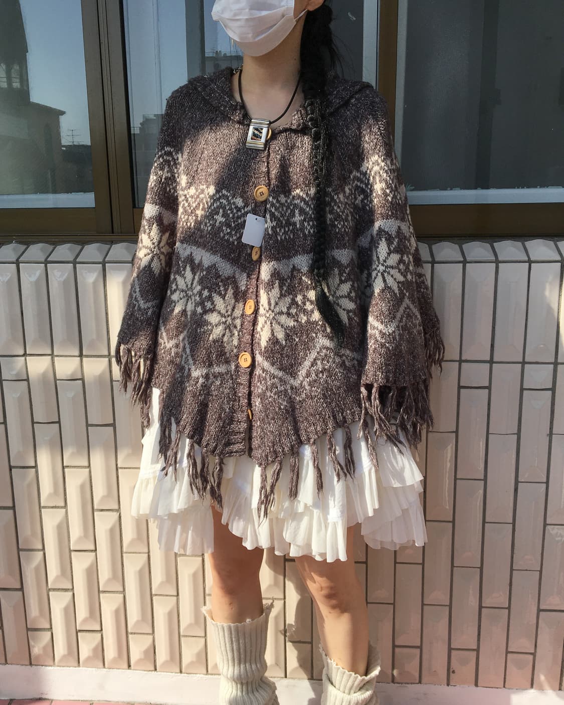 snow pattern hood knit cape 상품이미지6