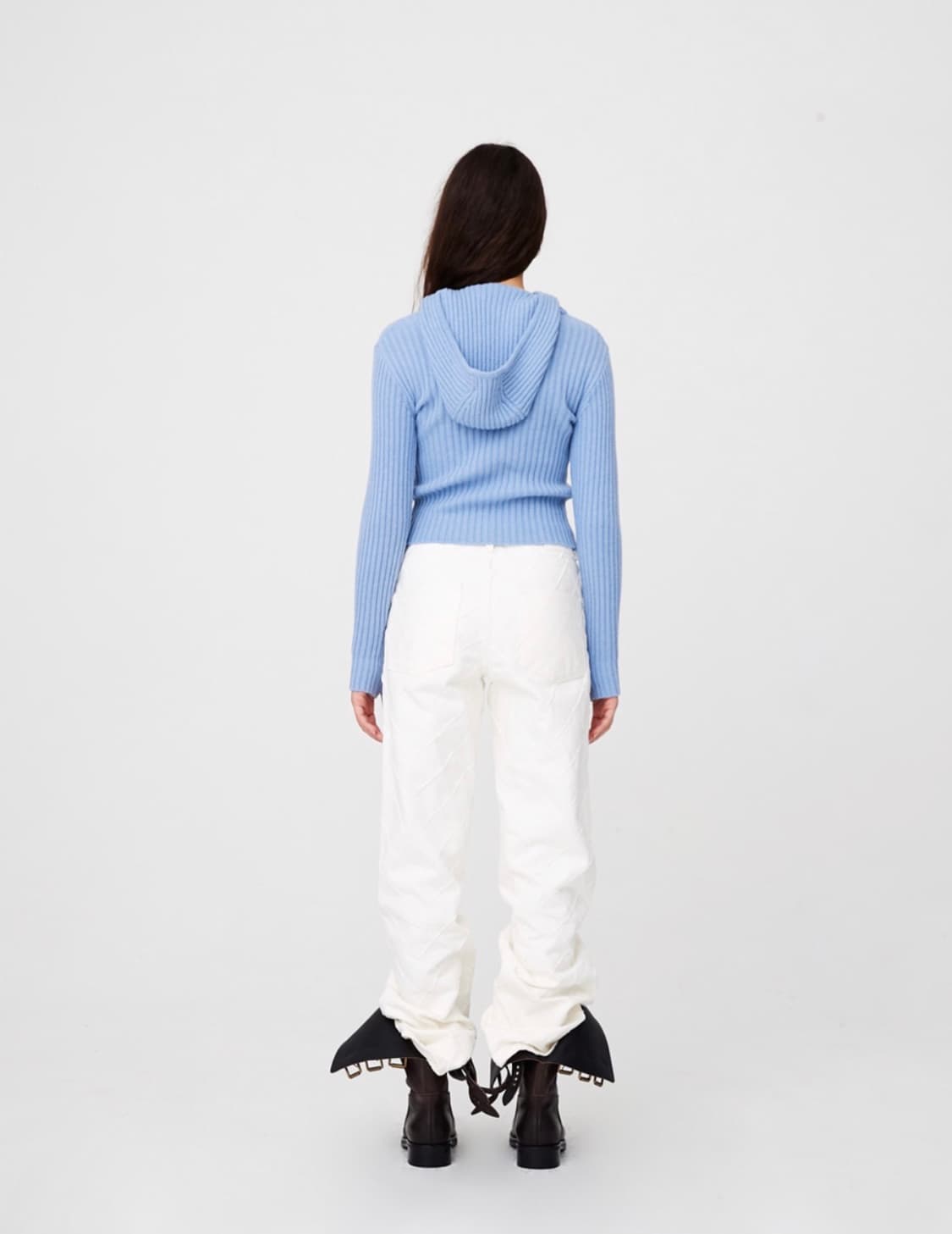 문선 바라클라바 니트 탑 후드 블루 M 상품이미지5