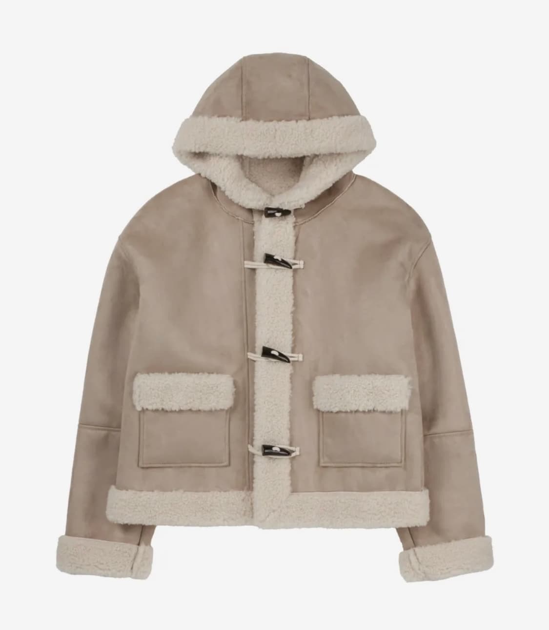 레더리 무스탕 후디 더플 자켓 베이지 판매 상품이미지2