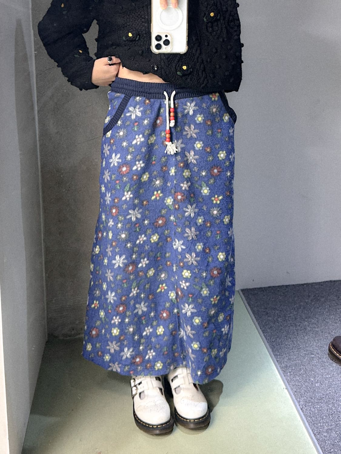 blue flower fleece long skirt 상품이미지3