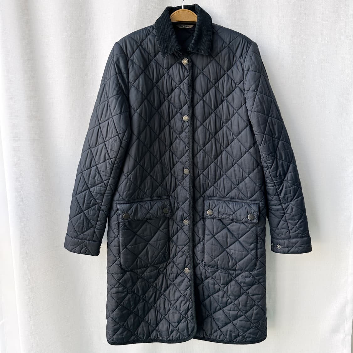 바버 롱 퀼팅 자켓 네이비 UK 10 사이즈(90) 상품이미지1