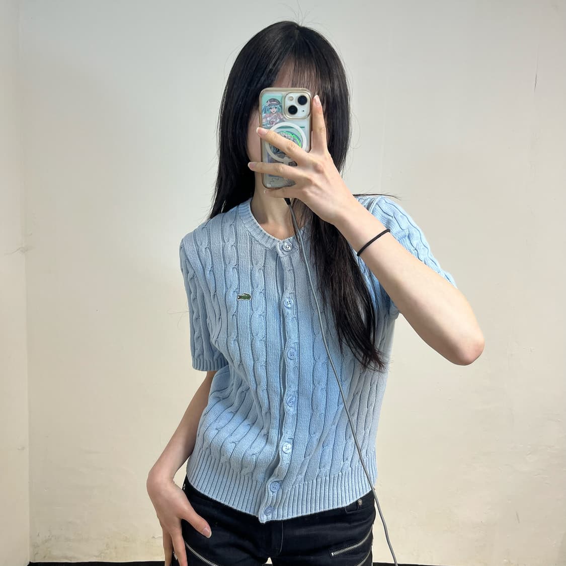 Lacoste sky blue cable knit cardigan 상품이미지1