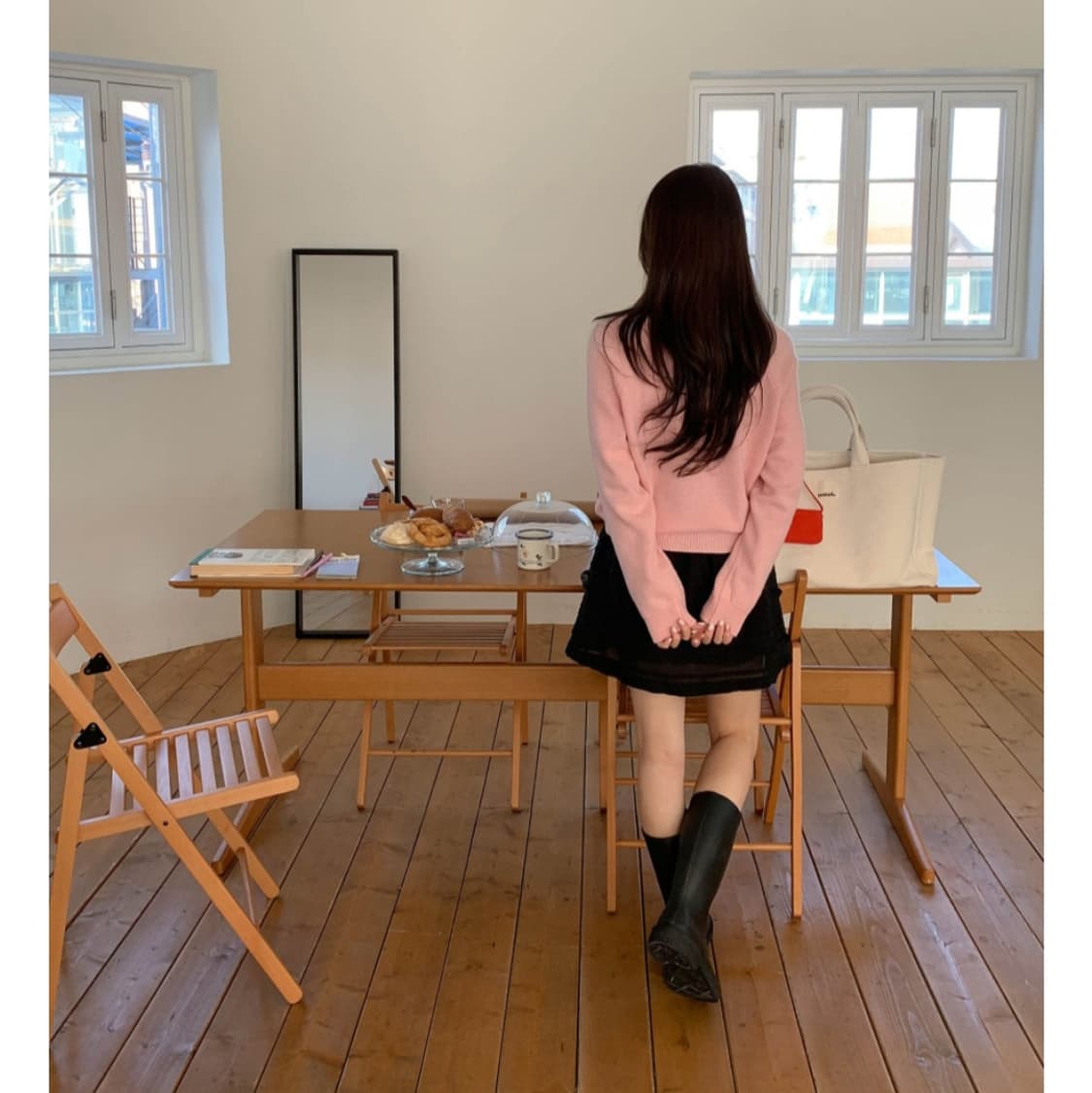 미엘 miel 캐시미어 울 니트 하이 브이넥 니트 핑크 상품이미지3