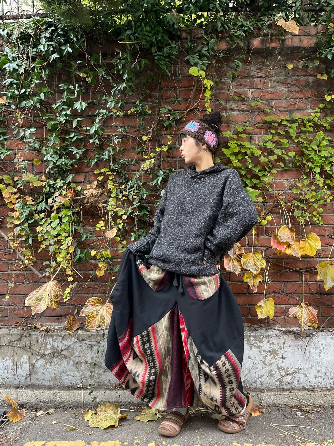 블랙 히피 패턴 포인트 벌룬 스커트 상품이미지1