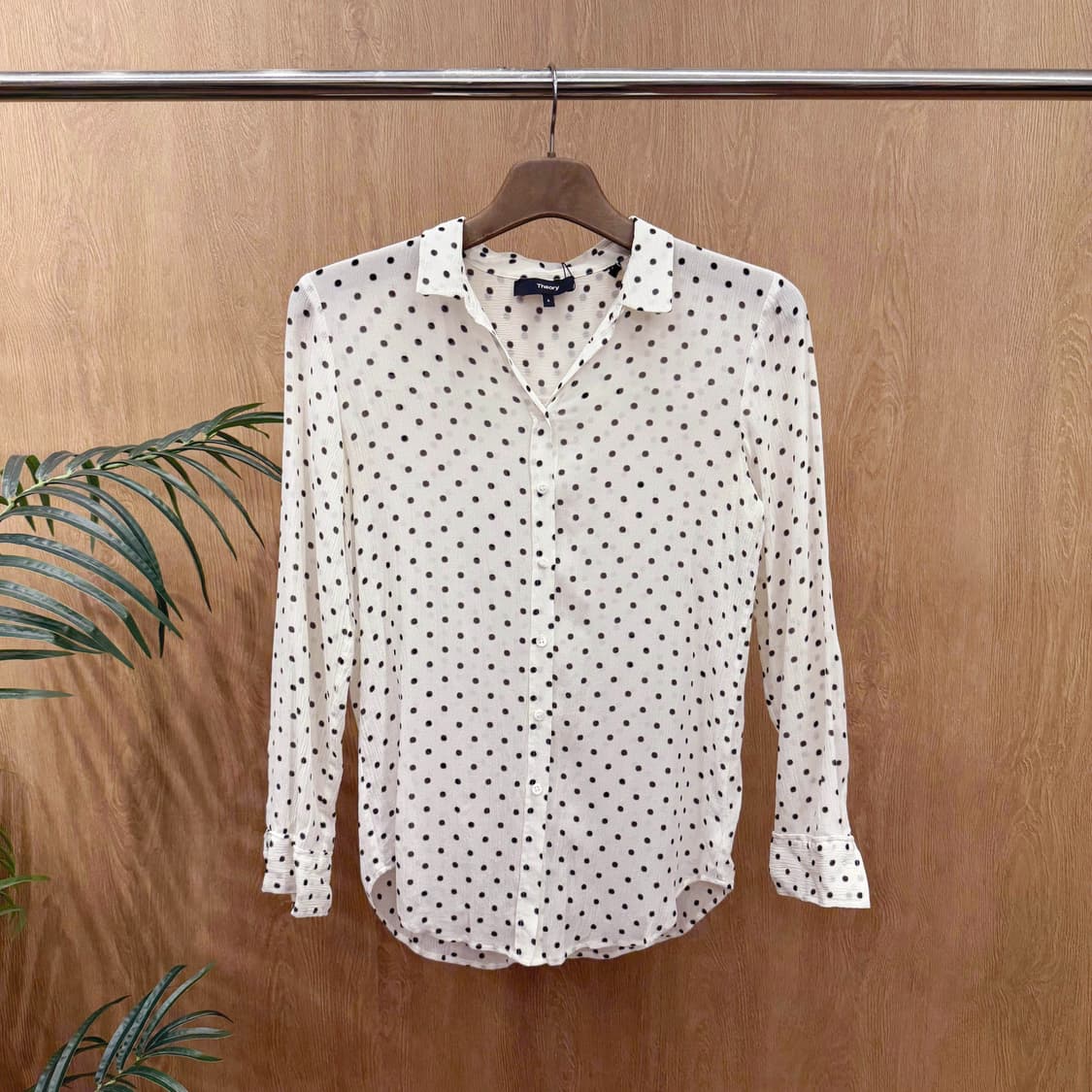 띠어리 시스루 하이넥 셔츠 실크 블라우스 도트 패턴 디테일 화이트 상품이미지1