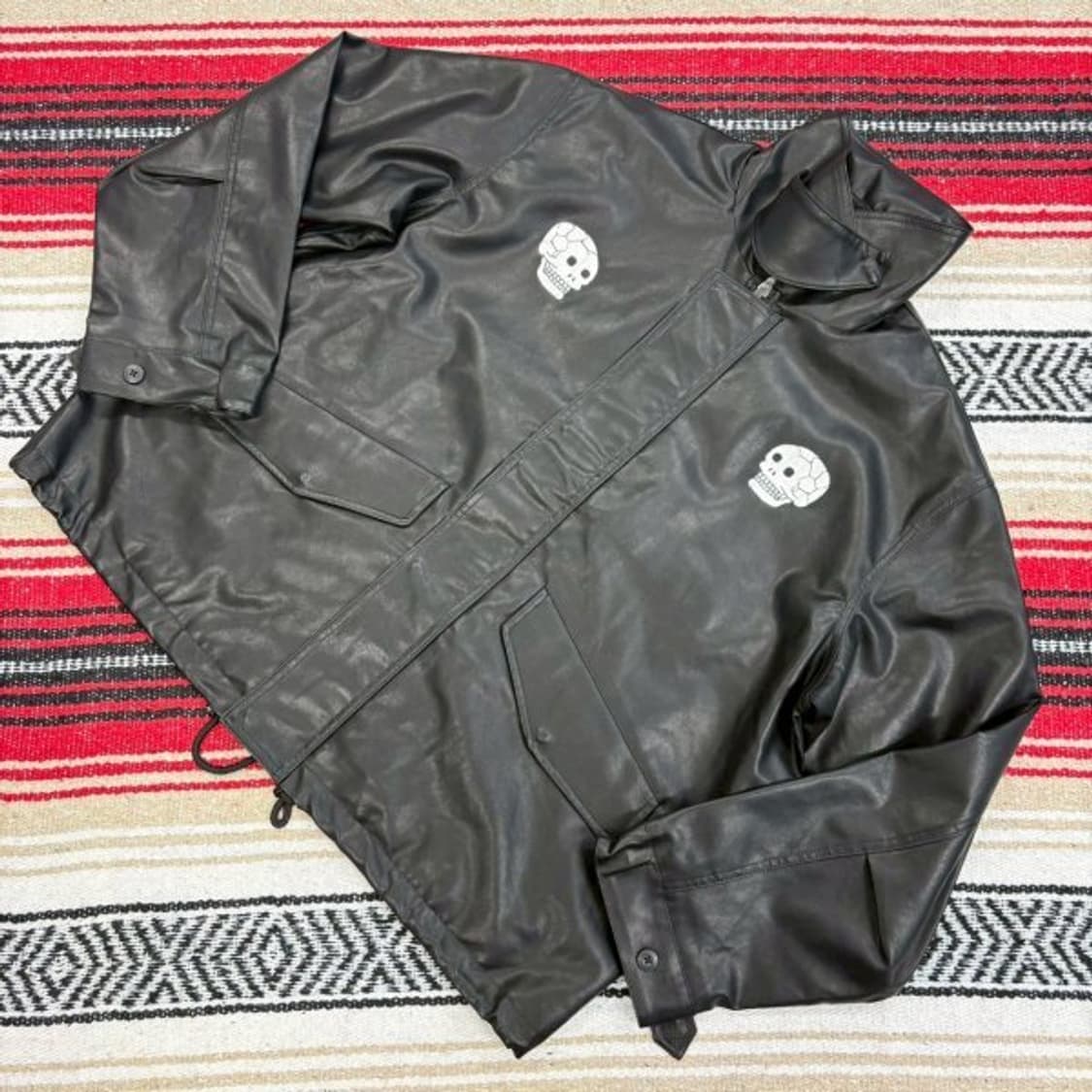 (2XL) 98th 미공군 아카이브 해골 바이커 오버핏 레더 자켓 상품이미지2