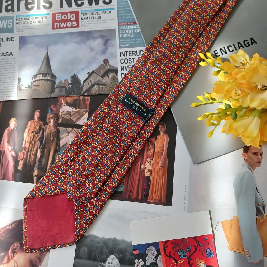 발렌시아가 실크 레드 인터락 패턴 넥타이 8.8cm A+등급 A19041 상품이미지4