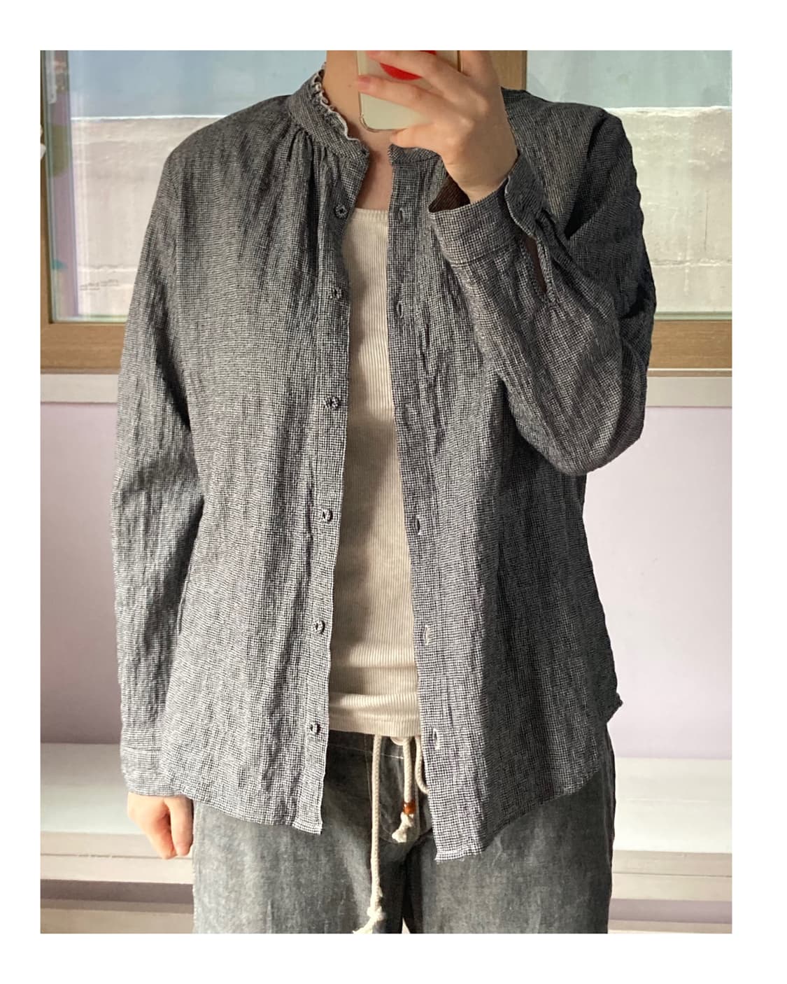 일본빈티지 프릴 체크 블라우스 , 셔츠 상품이미지3