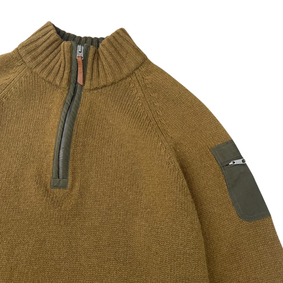 콜롬비아 올리브 배색 울 반집업 니트 상품이미지6