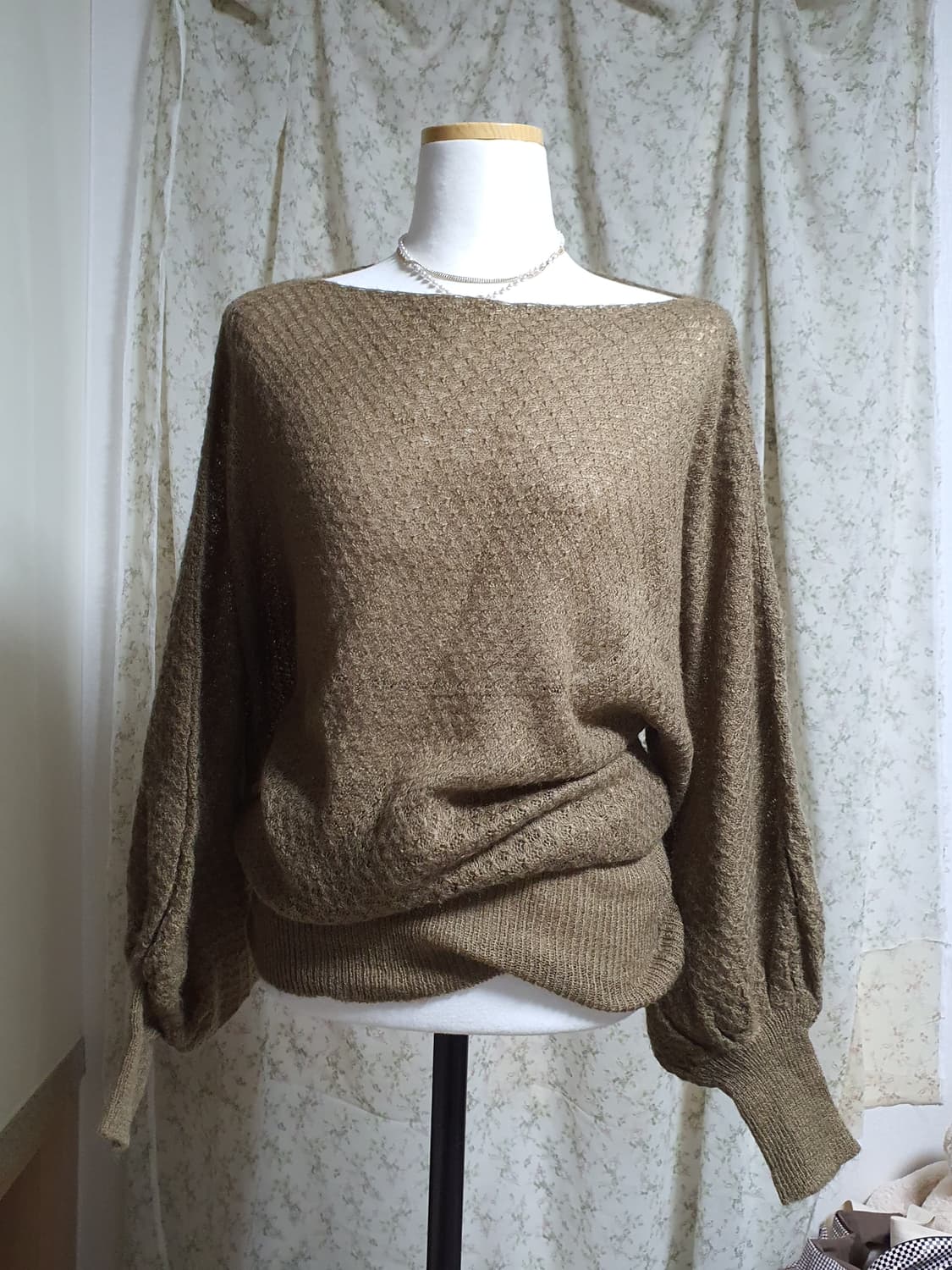 [모리걸] 너드 갈색 벌룬 소매 니트 풀오버 상품이미지1