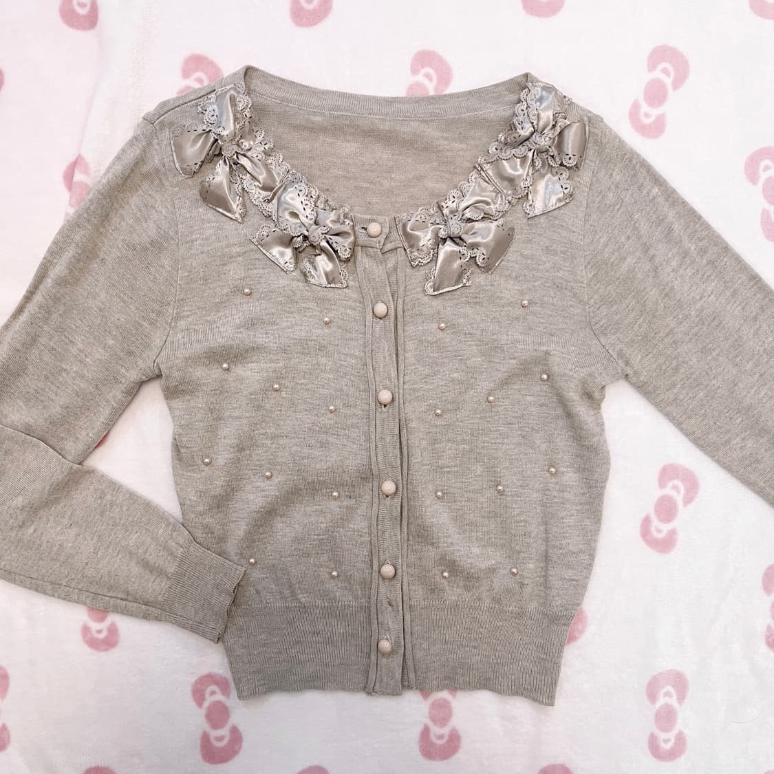 모리 라떼 히메 갸루 콩단추 리본 가디건 상품이미지1