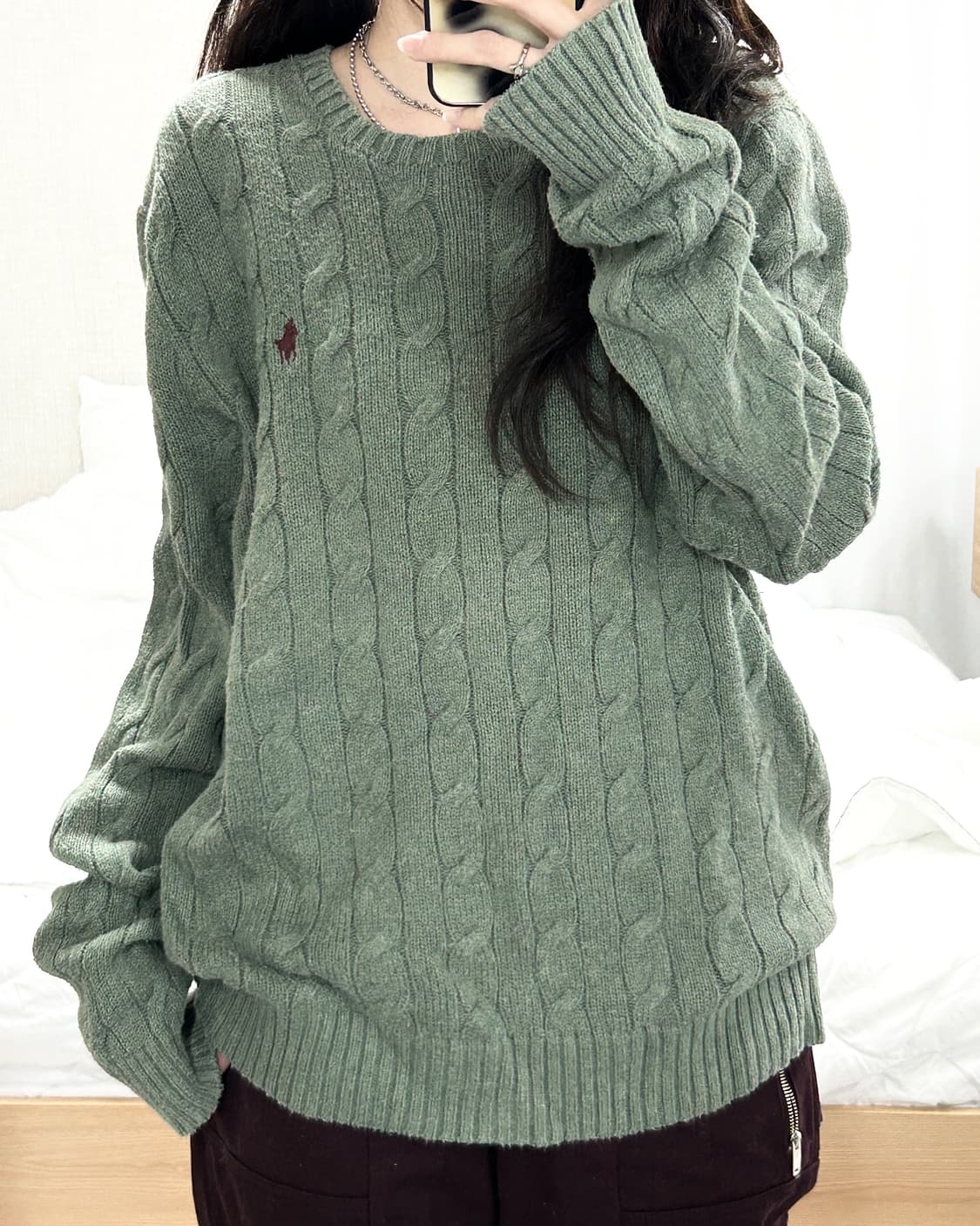 폴로 버건디포니 카키 케이블니트 상품이미지2