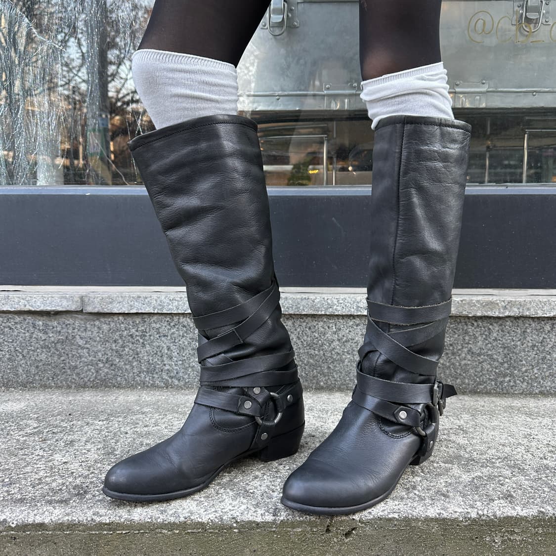 00s 미국 빈티지 가죽 본디지 롱 부츠 상품이미지1