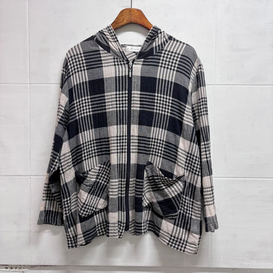 후드 집업 체크 코튼 모리걸 점퍼 JPN 상품이미지1