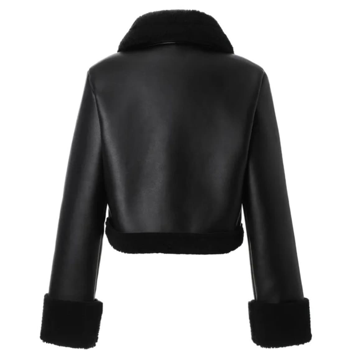 카키포인트 레더 블랙 크롭 무스탕 자켓 상품이미지4