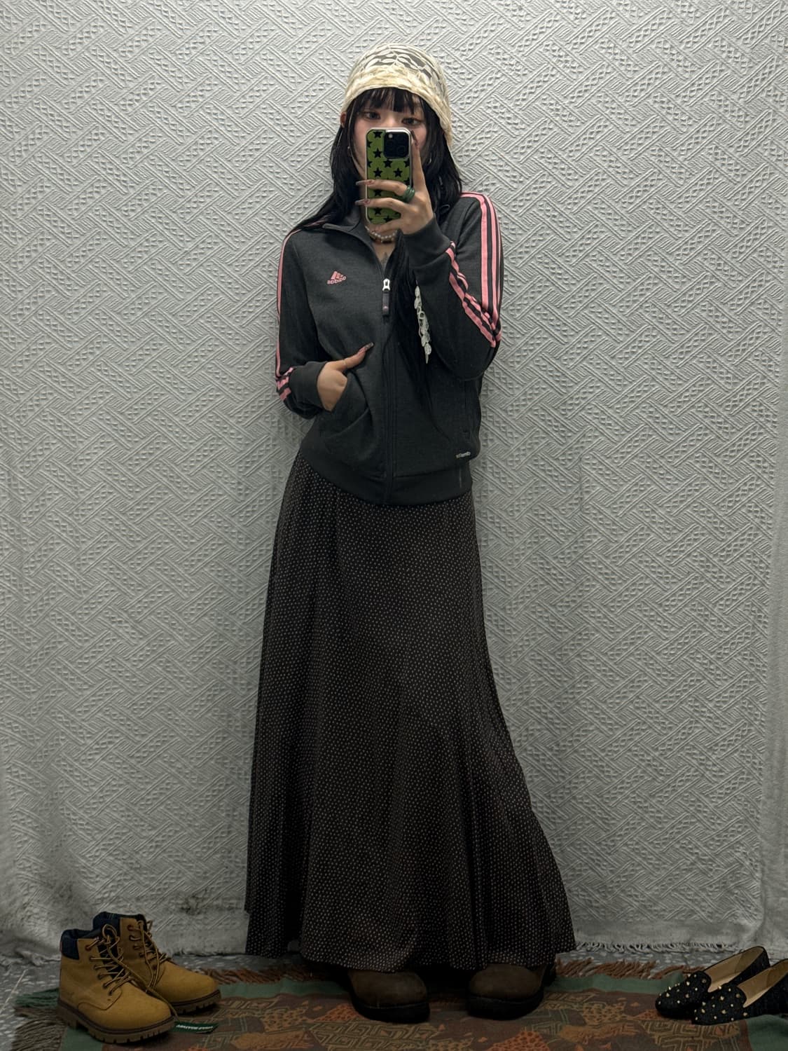 빈티지 키치 페미닌 패치워크 도트 땡땡이 플레어 롱스커트 K0290 상품이미지2