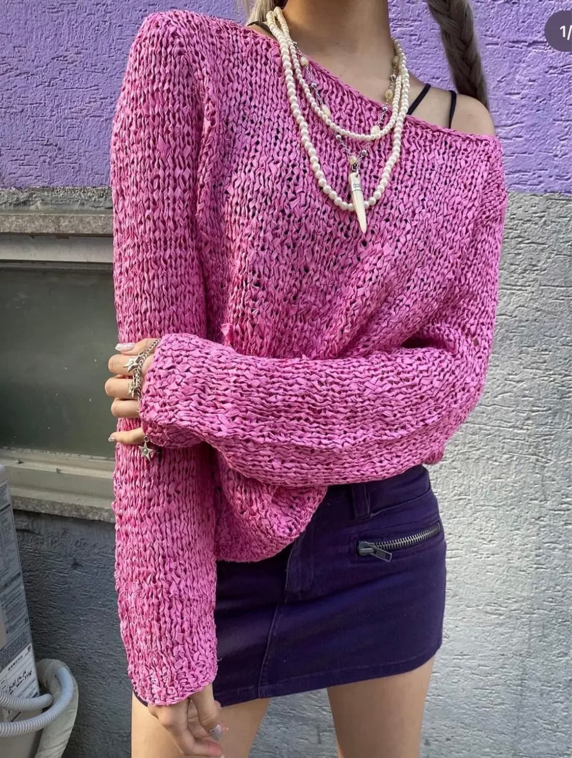 일본 빈티지 짜임 니트 핑크 상품이미지1