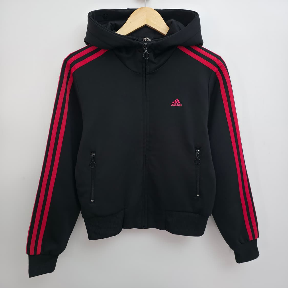 [S] 아디다스 블랙 핑크 후드 져지 자켓 상품이미지1