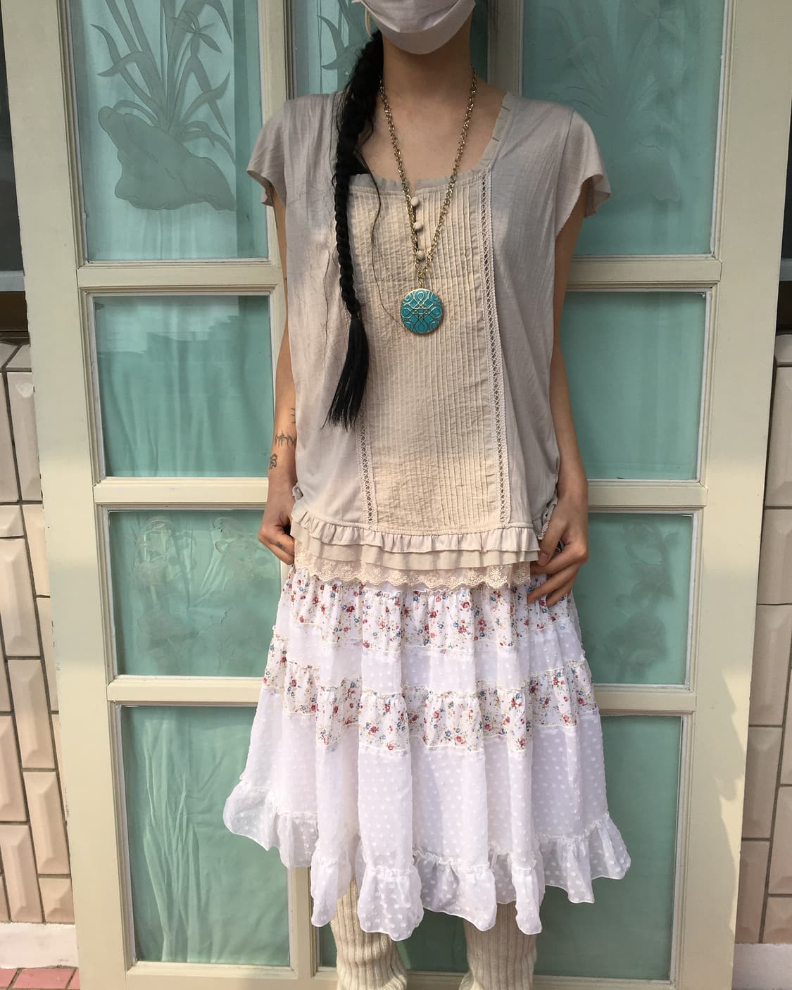 Dot flower pattern patch work sleeveless 상품이미지5