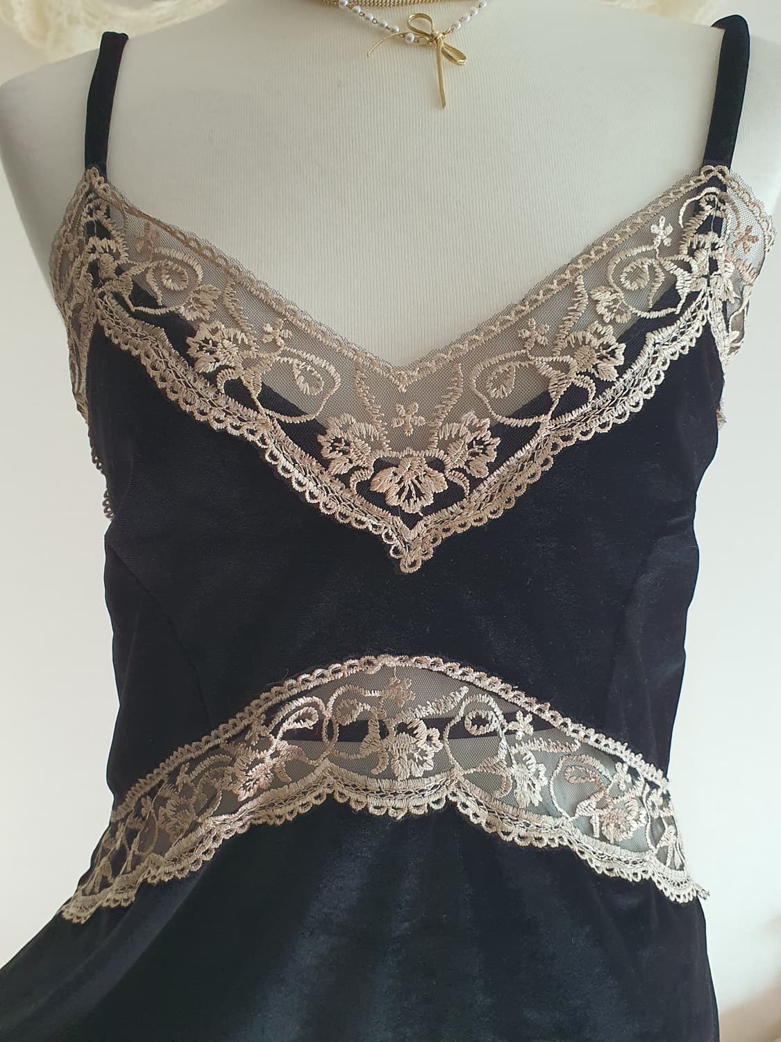 [빈티지] 벨벳 레이스 블랙 슬립 탑 상품이미지2