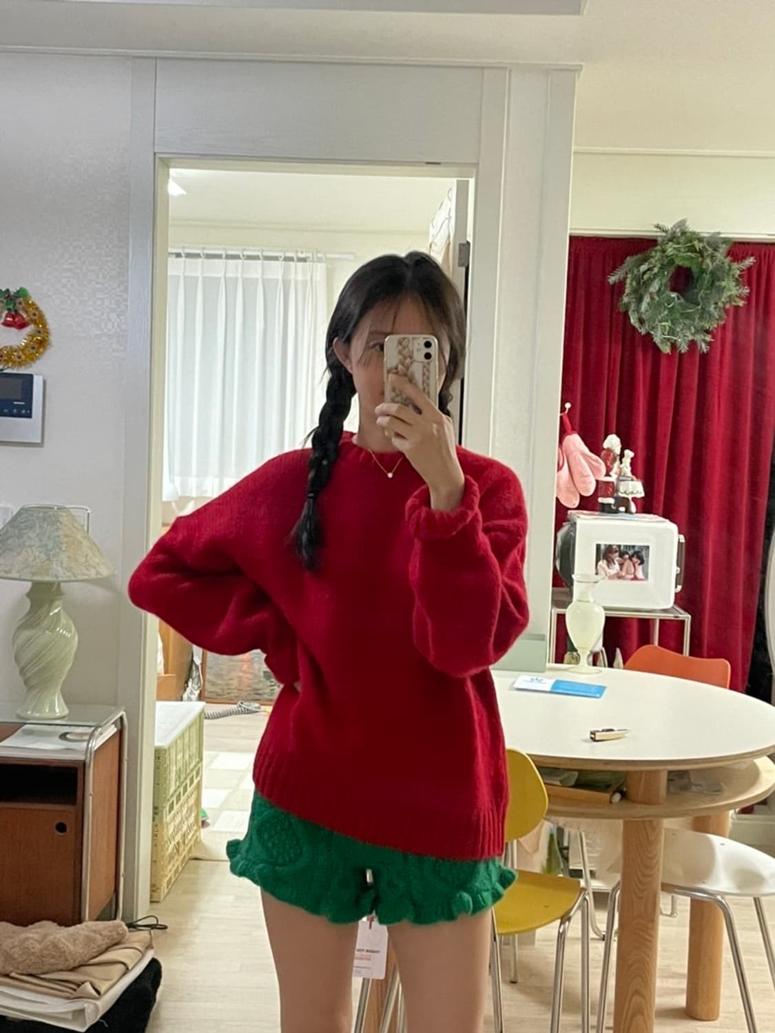 프레클 연말룩 크리스마스 꽈배기 니트숏팬츠 상품이미지4