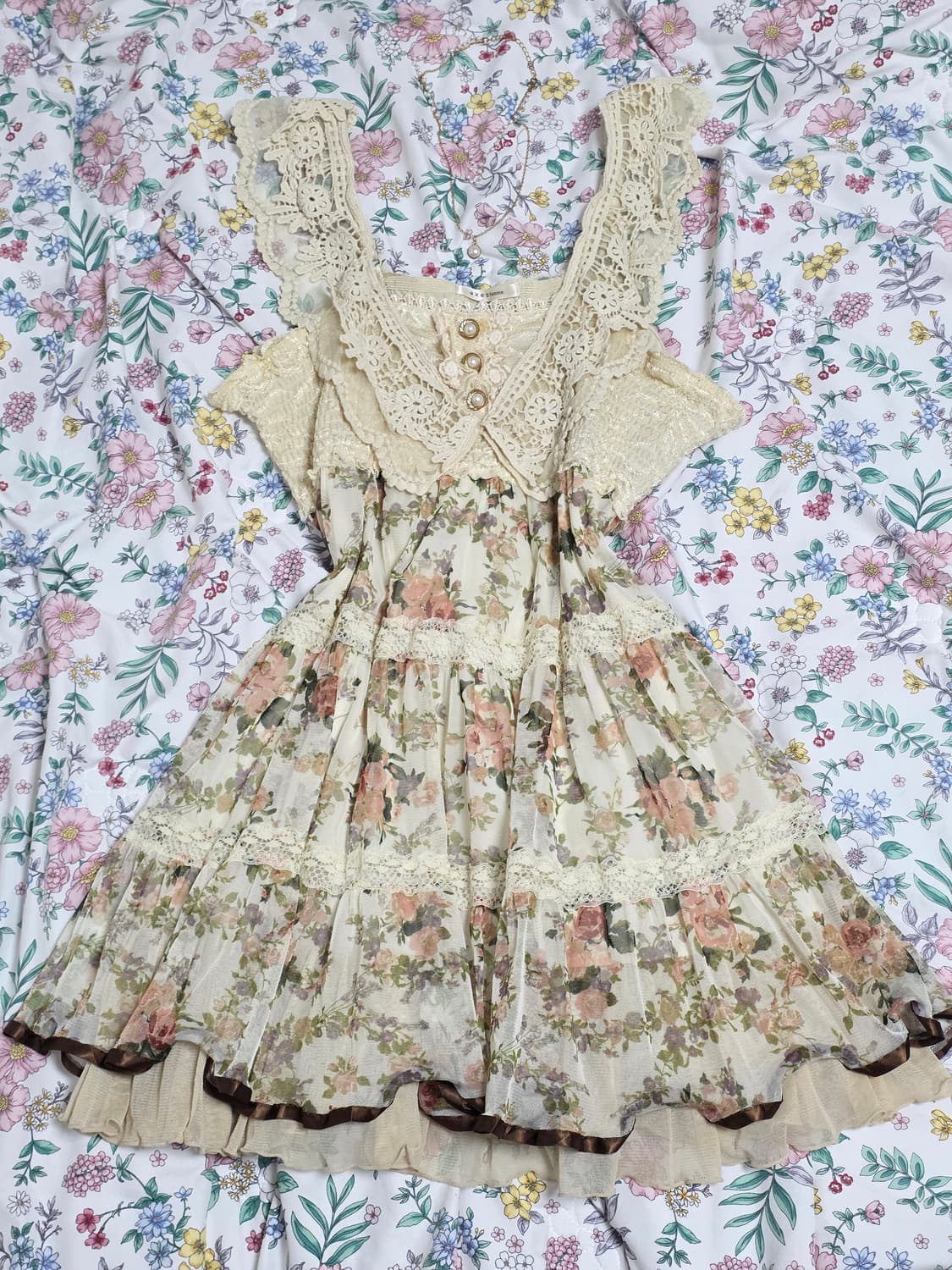 엑시즈팜 고전 일본빈티지)페어리계 모리걸 캉캉 패치워크st 플로럴 원피스 상품이미지1