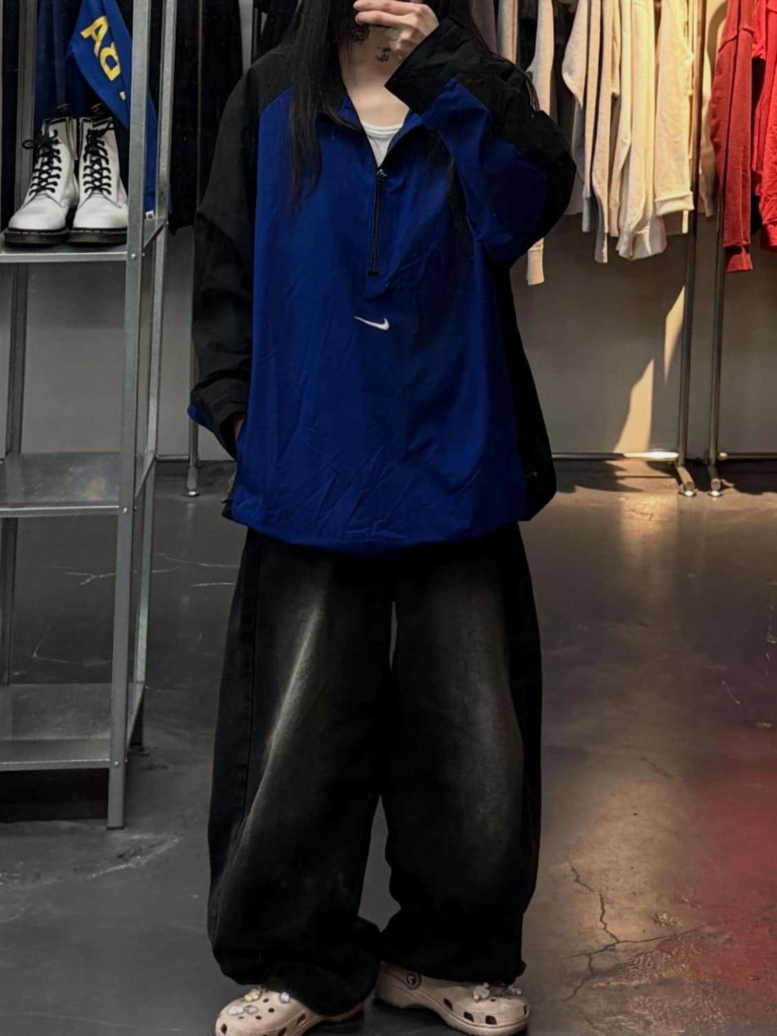 나이키 스우시 올드스쿨 블루블랙 아노락 반집업 자켓A3698 상품이미지1