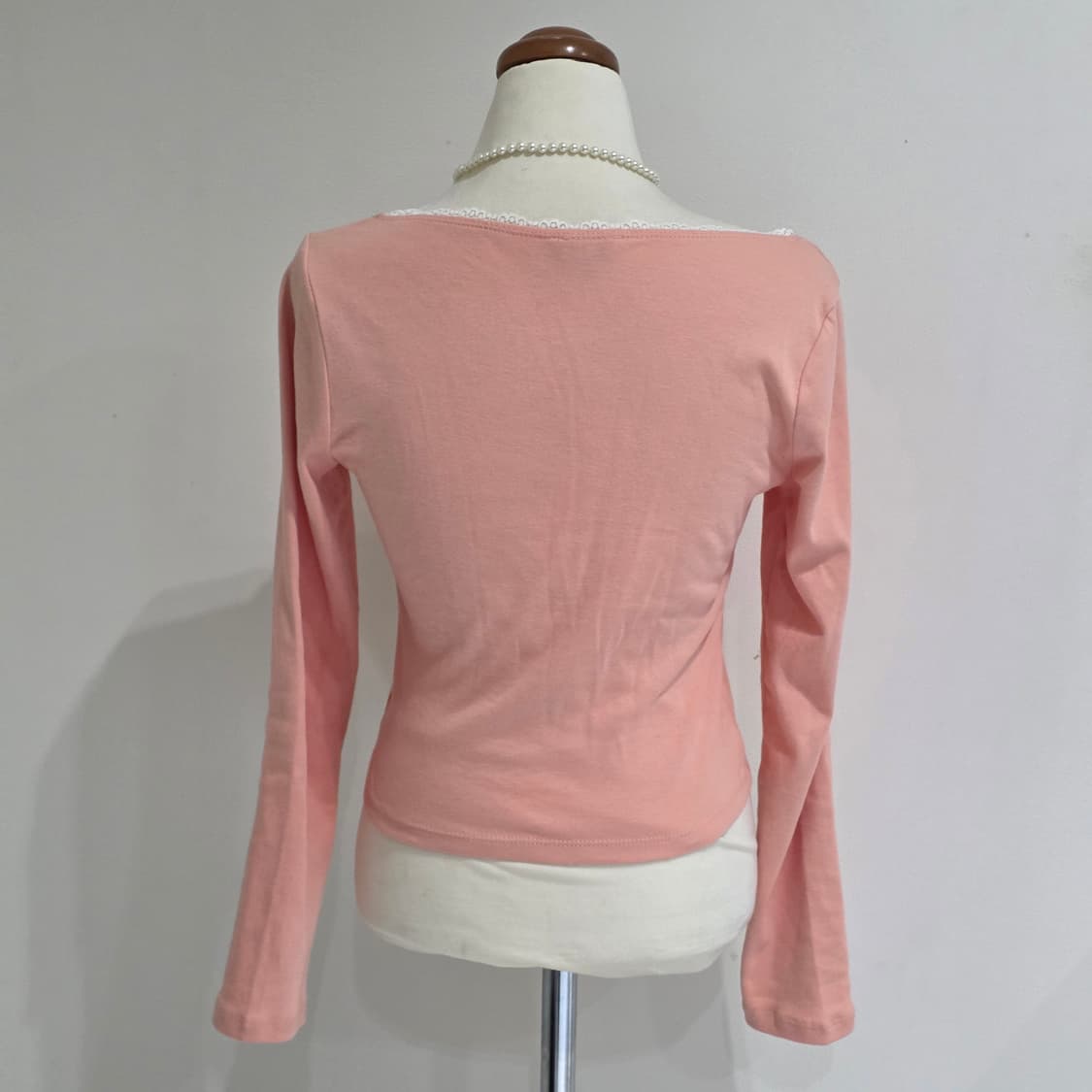 빈티지)핑크 발레코어 히메갸루 레이스리본크롭스퀘어넥 롱슬리브긴팔티셔츠 상품이미지2