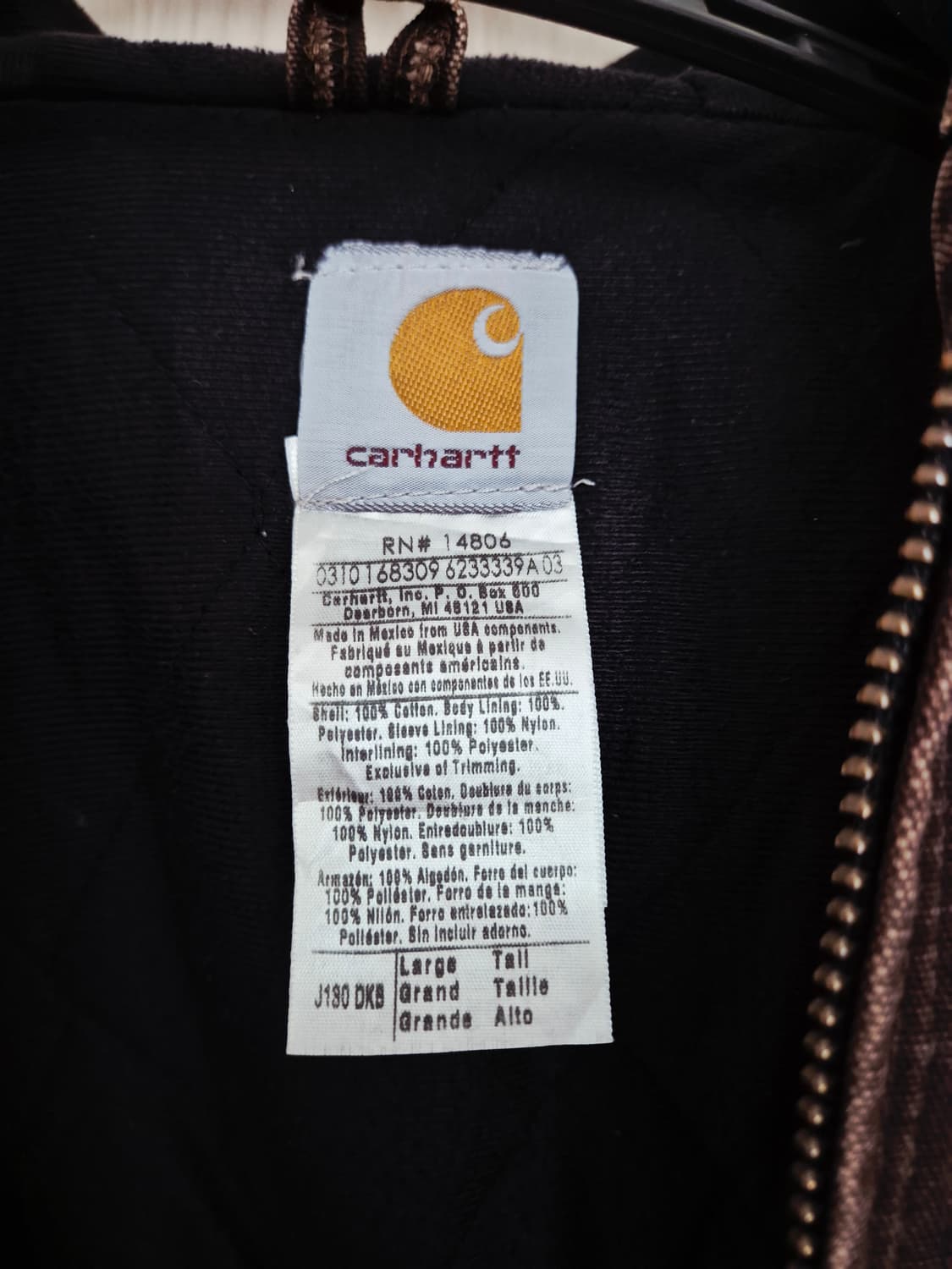 칼하트 J130 액티브 자켓 브라운 L(tall) 상품이미지6