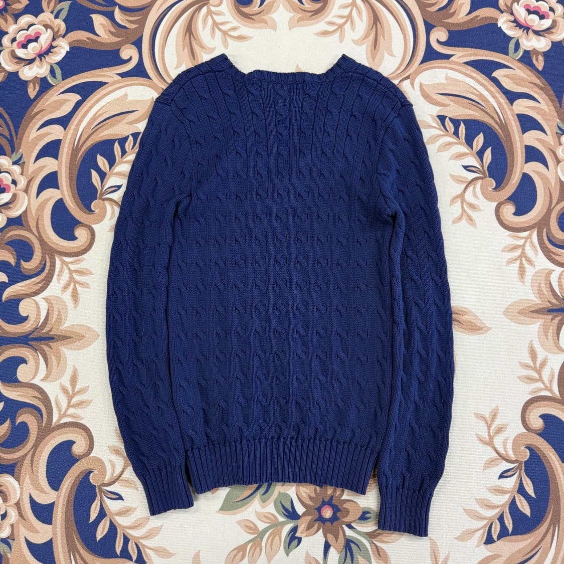 (우먼즈L)폴로 랄프로렌 코튼 브이넥 꽈배기니트(네이비) 상품이미지4