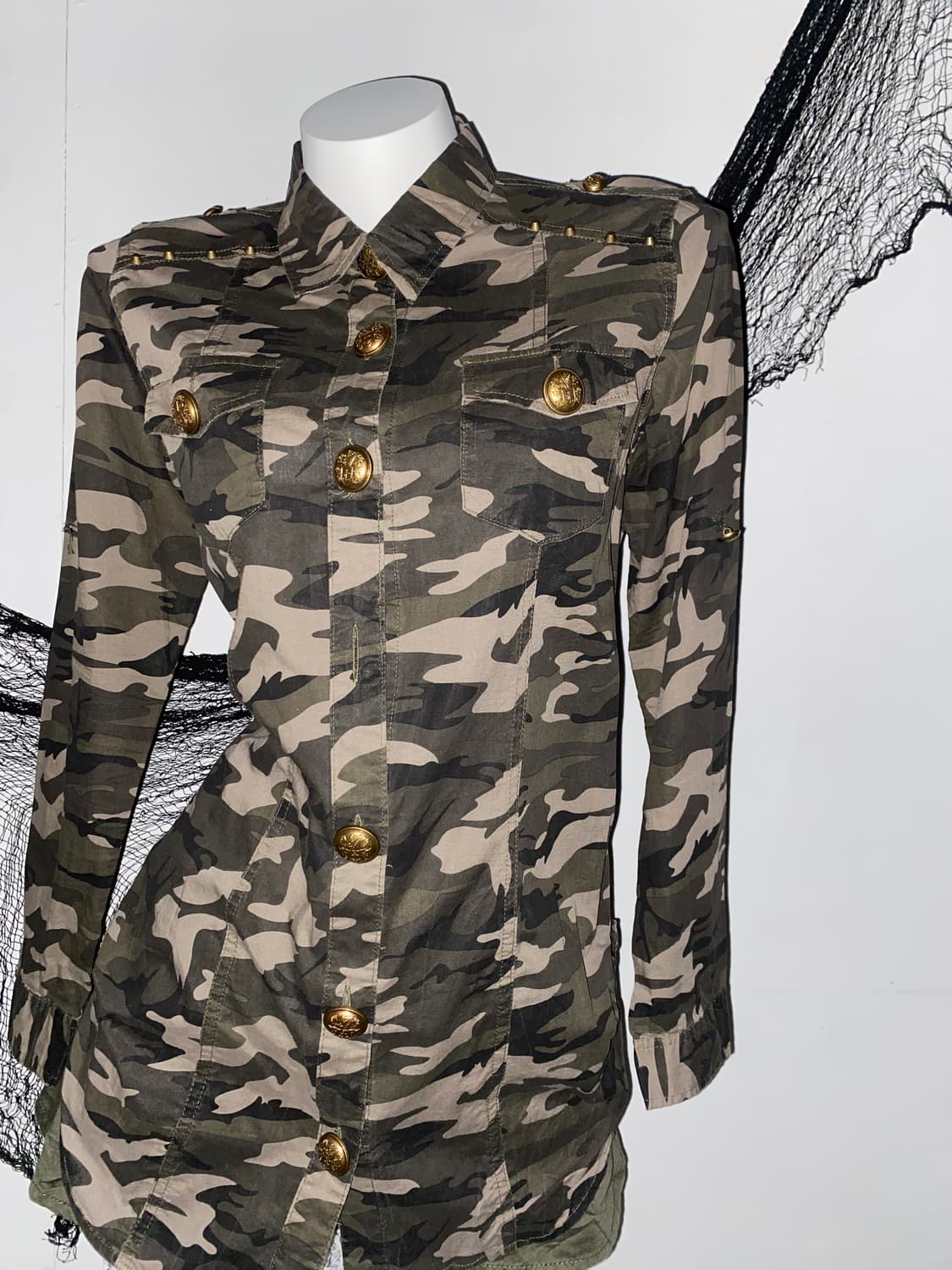 ꒰ঌ 스카이봄버 카모플라쥬 골드 버튼 셔츠 ໒꒱ 상품이미지3