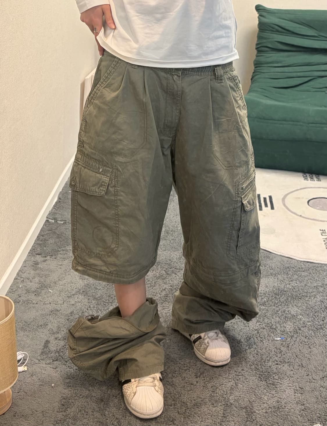 90s workwear 2way khaki cargo wide pants 상품이미지1