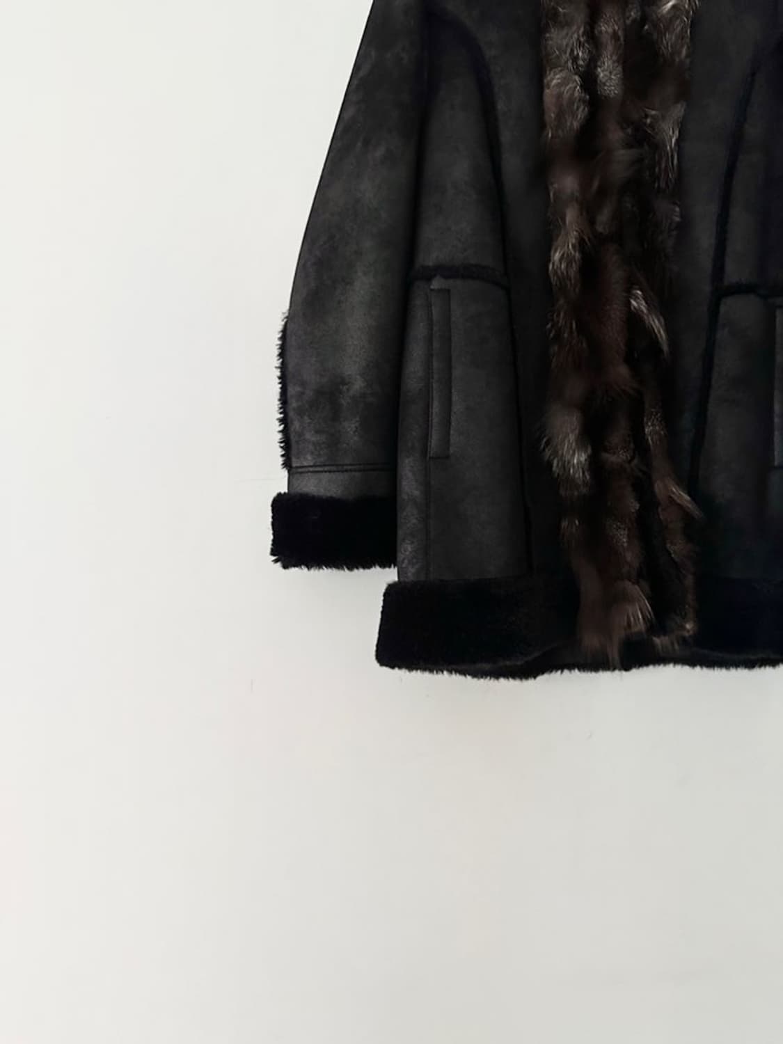 Front mix fur hoody muston / black 상품이미지3