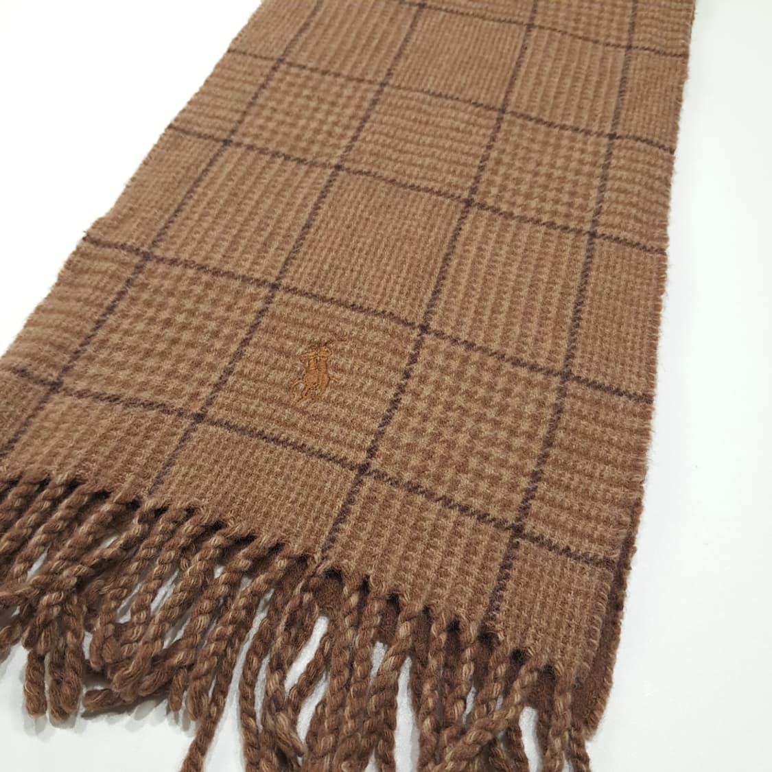 MX658 폴로 90s 이태리판 램스울 양면 체크 브라운 머플러 목도리 상품이미지6