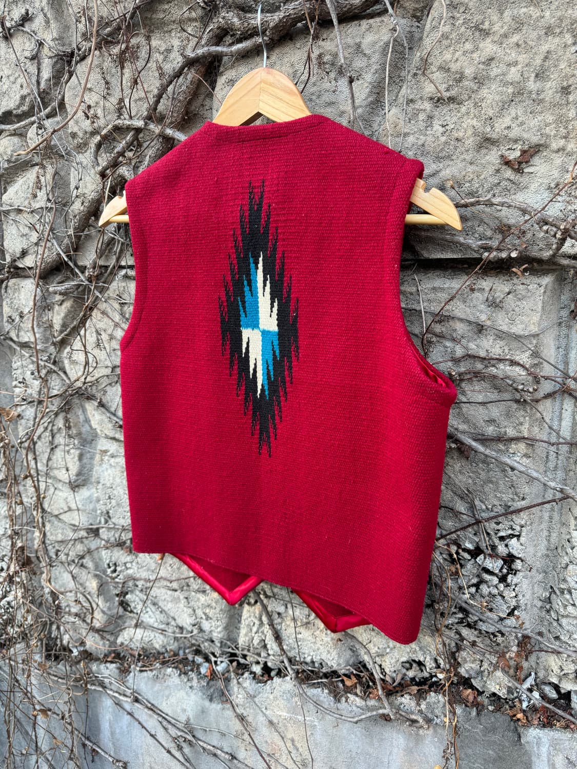 오르테가 핸드 우븐 울 네이티브 무늬 웨스턴 치마요 베스트 조끼 레드 상품이미지5