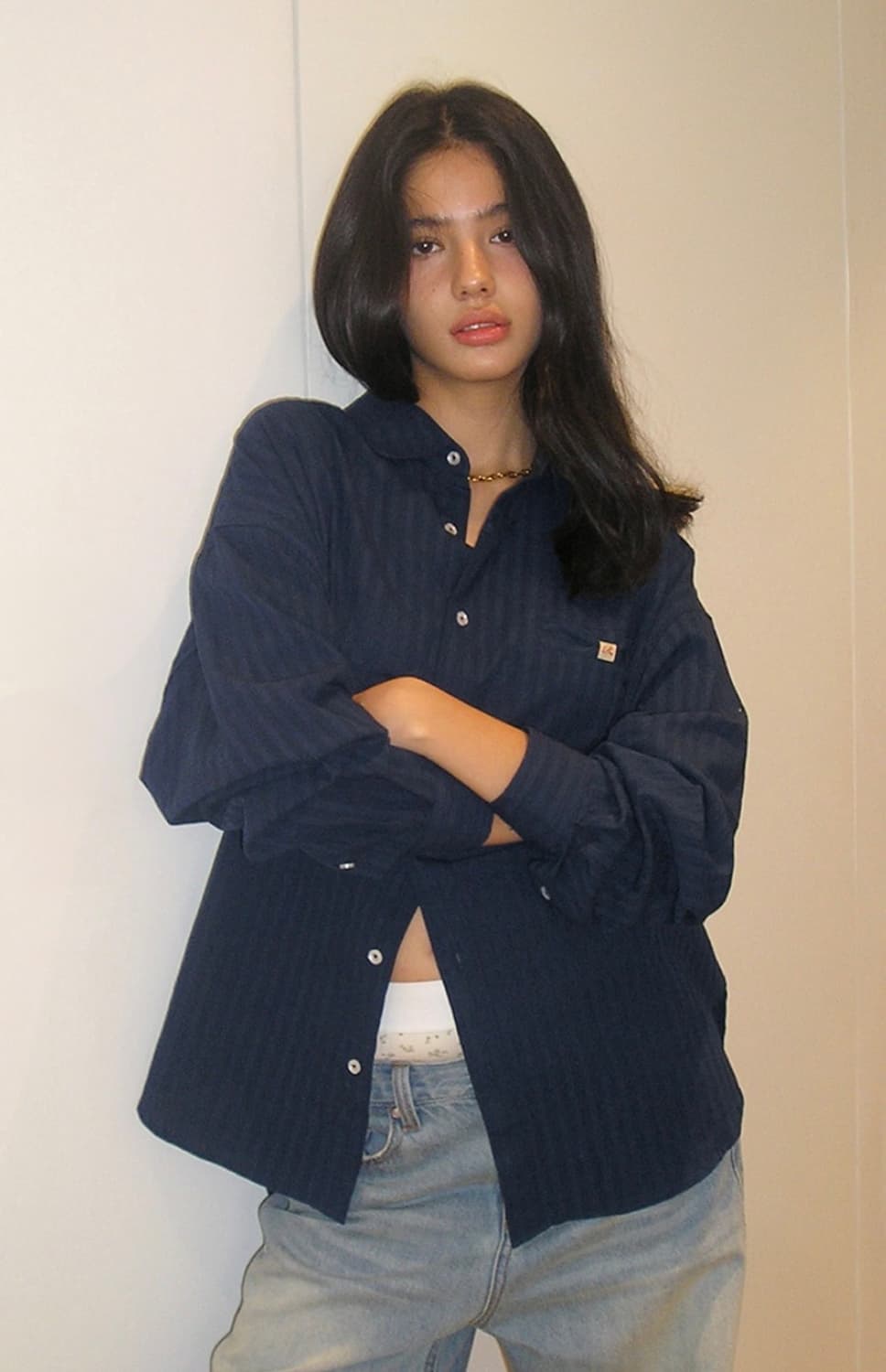 비터셀즈 Ribbonette Overfit Shirt-Navy 상품이미지1