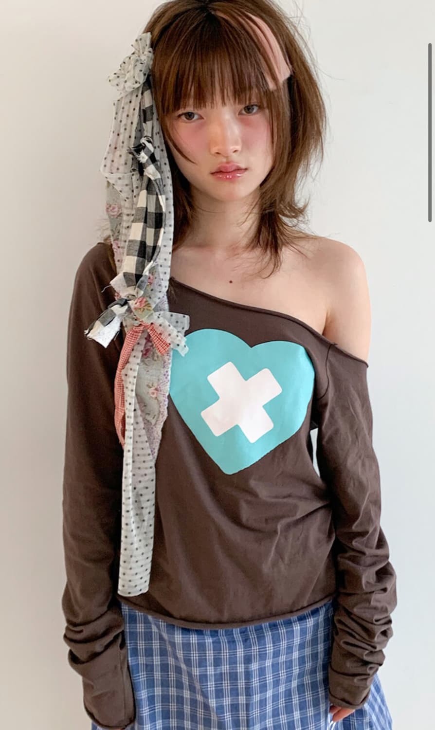 샵페어리 크로스 하트 컷오프 티셔츠 민트초코 상품이미지1