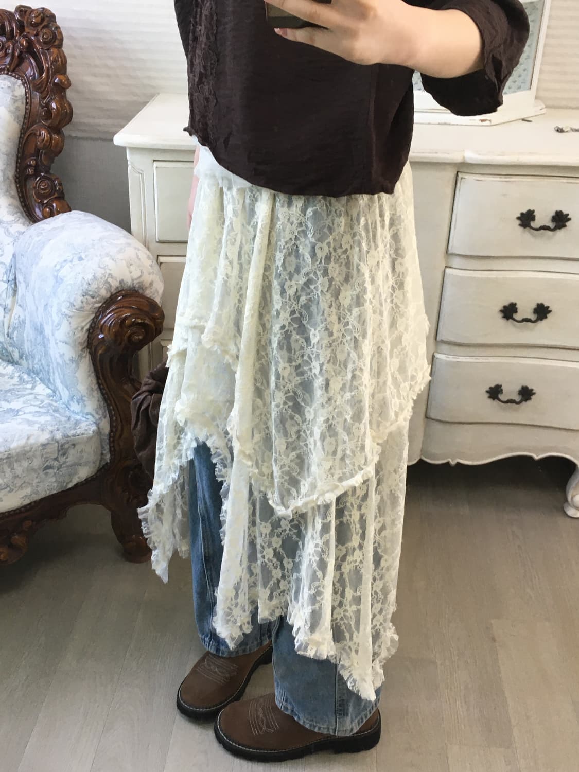 jpn vintage ivory lace layered skirt 상품이미지5