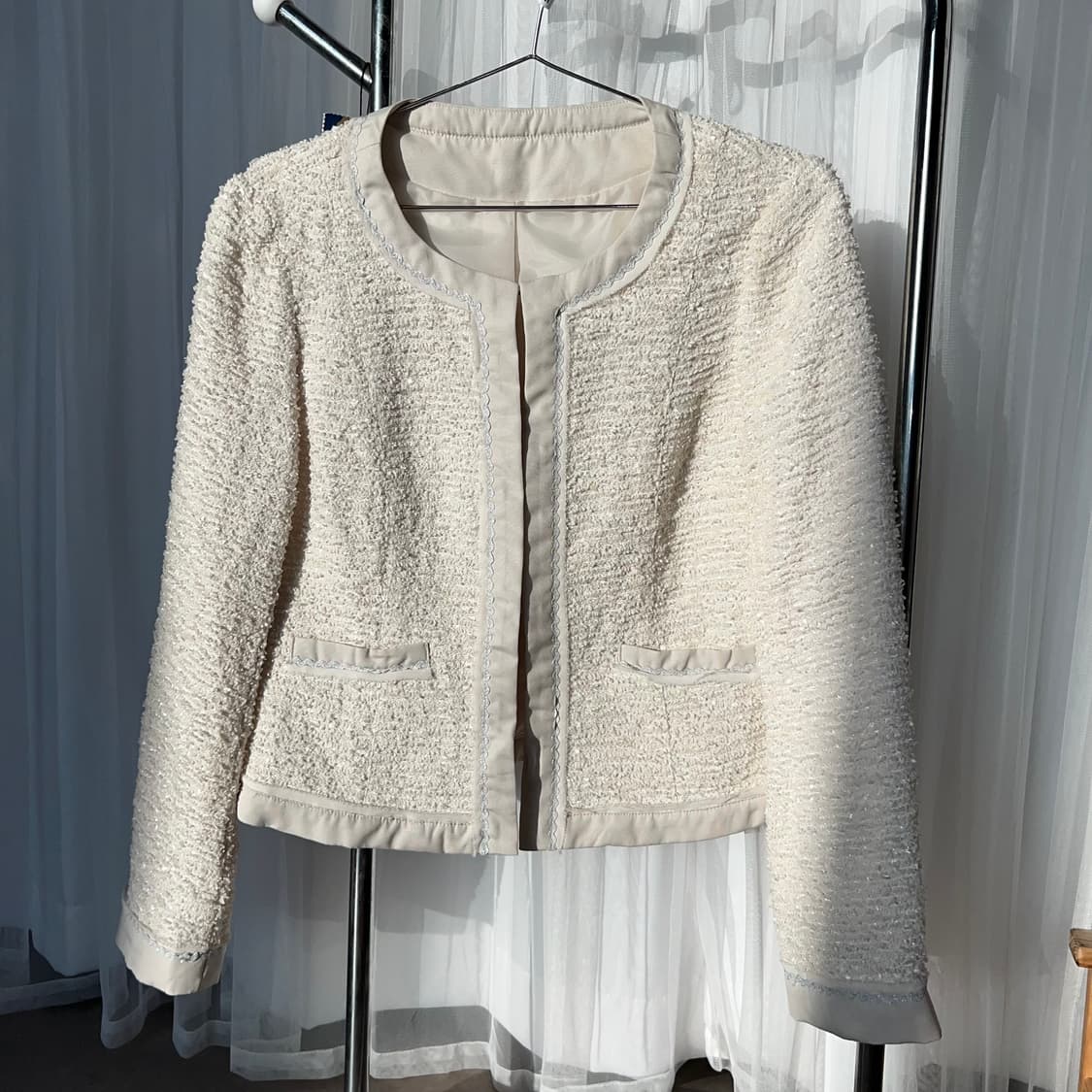 [하객룩 백화점퀄]화이트 펄 트위드 자켓 아이보리 상품이미지1