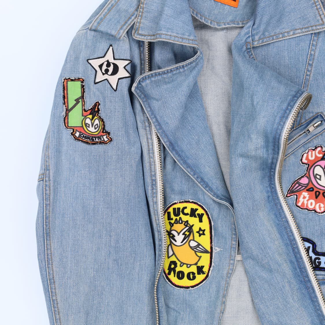 [Free] 럭키슈에뜨 패치로고 데님 라이더 청자켓 N7080 상품이미지5
